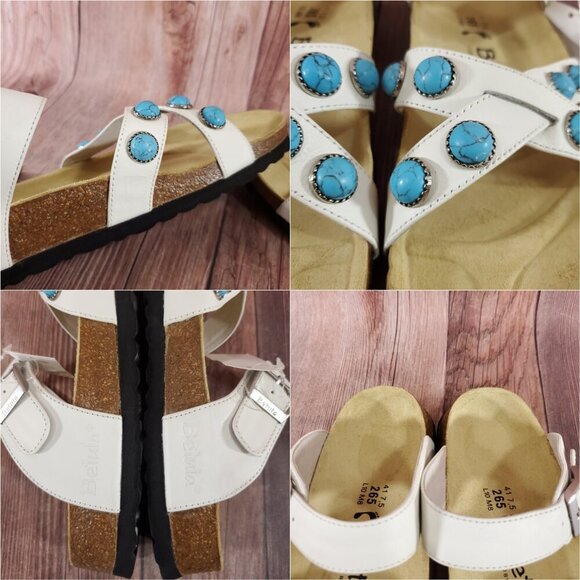 *READ* Birkenstock Betula Womens Size 10 White Turquoise Stones Sandals Rare - Picture 3 of 15